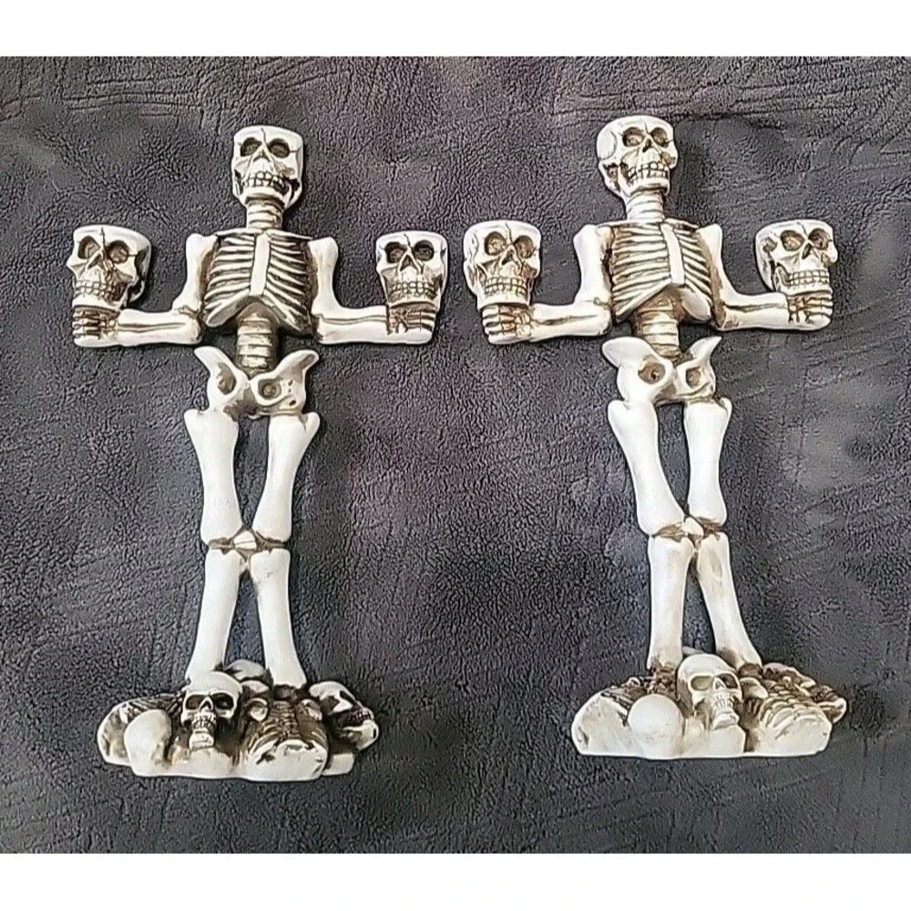 2 Martha Stewart Halloween Goth Skeleton Skull Candleabras Home Decor